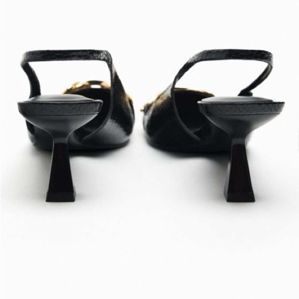 NWT. Zara Black Animal Print High Embossed Heel Mules. Size 9 - Picture 8 of 11